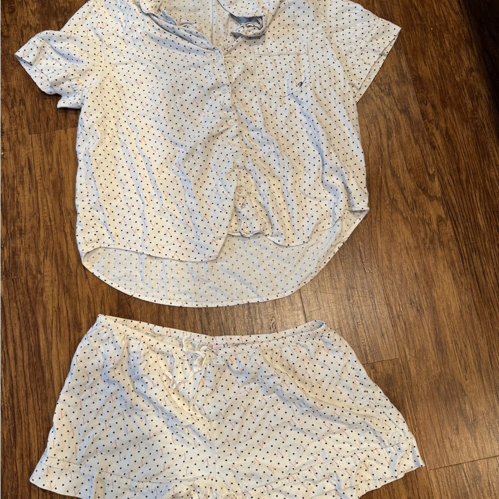 Victoria's Secret White and Black Polka Dot Pajama Set